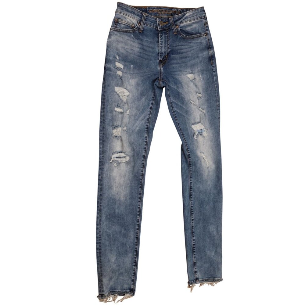 American Eagle Extreme Flex Distressed Jeans Men’s 28x34 Raw Hem Light Wash